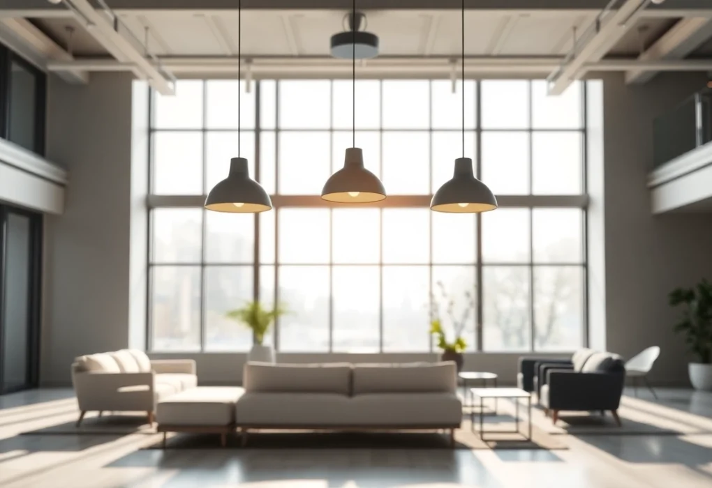 Sleek Illumination in a modern interior showcasing elegant pendant lighting and a spacious ambiance.