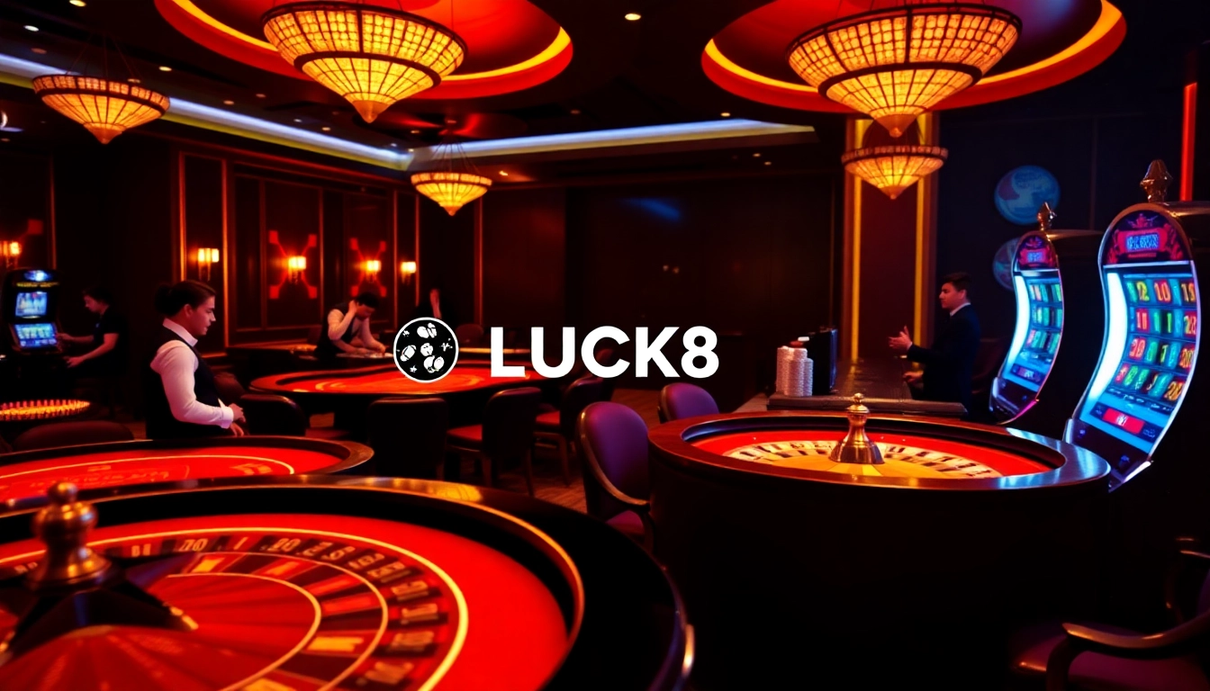 Engaging LUCK8 online casino experience showcasing professional dealers and vibrant gaming elements.