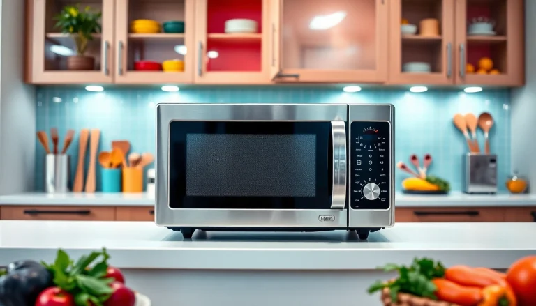 Microwave Oven showcasing sleek design and modern features in a vibrant kitchen setting